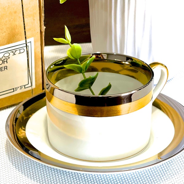 VINTAGE: 1980s - Fitz and Floyd "Platine d’ Or" Silver and Gold Cup and Saucer Set - Elegance - Made in Japan - Replacements - SKU 00035328
