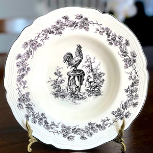 VINTAGE: New England Toile Rimed 9 1/4 Soup Bowl Tabletops Unlimited Replacement, Collecting SKU 36-D-00035188 image 1