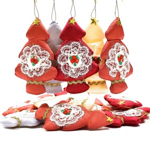 VINTAGE: 19 Fabric Christmas Tree Ornaments Pillow Ornaments Christmas Holidays Gift Handmade SKU Tub-393-00017670 image 4