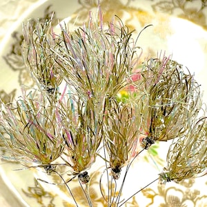 VINTAGE: 12pcs - Small Iridescent Stems - Tiny Fairy Angel Wing - Flower, Corsage, Millinery, Crafts, Holiday Decor - SKU-16-C2-00034265