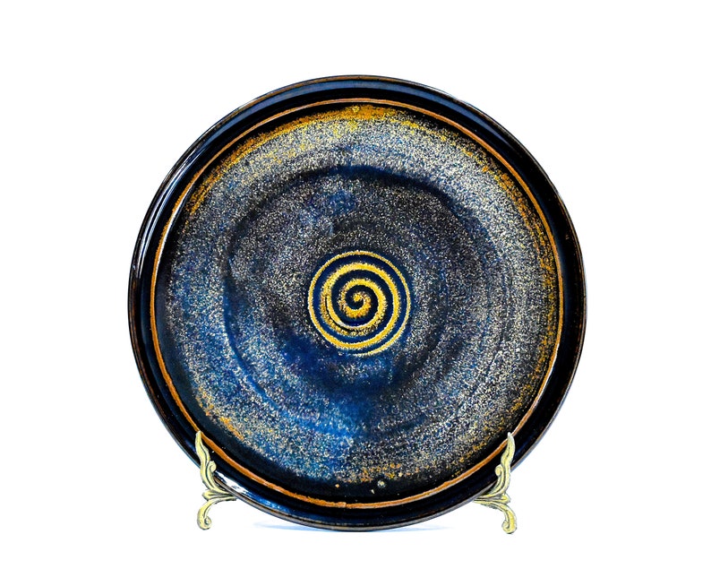 VINTAGE: Signed Steve M Sanchez Studio Pottery Stoneware Swirl Brown Plate Ceramics SKU 00028-D-31334 image 1