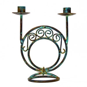 VINTAGE: Double Metal Candle Holder - Patina - Table Decor - SKU 22-B-00013368