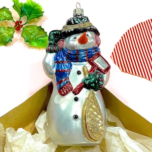 Vintage Hand-Painted Snowman Ornament: Large Mercury Glass Tree Decoration