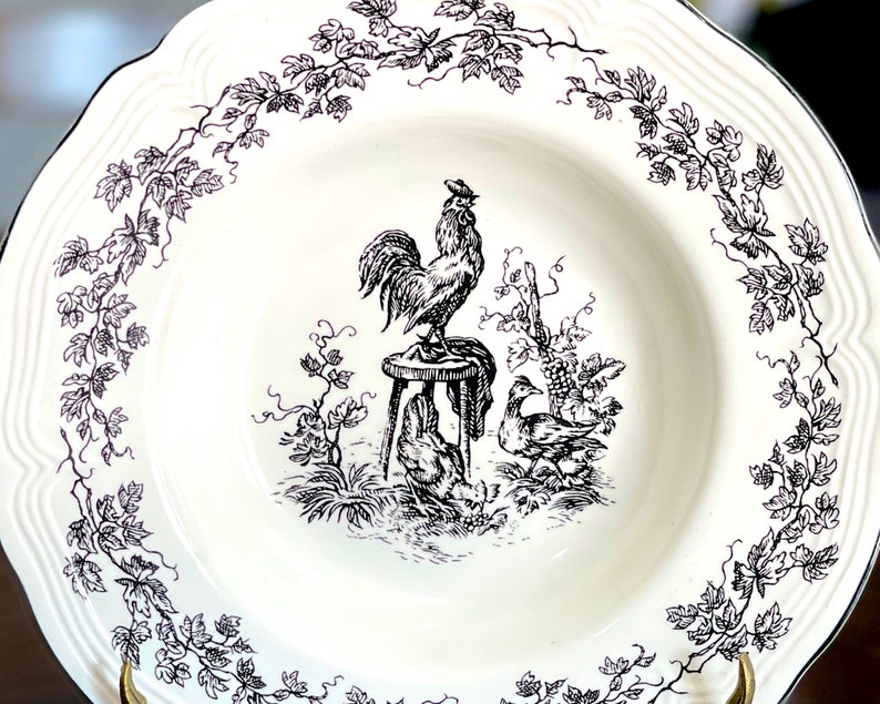 VINTAGE: New England Toile Rimed 9 1/4 Soup Bowl Tabletops Unlimited Replacement, Collecting SKU 36-D-00035188 image 3