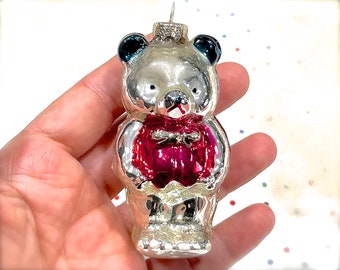 VINTAGE: Thick Glass Figural Bear Ornament - Mercury Ornament - Christmas Ornament - Holiday Decor