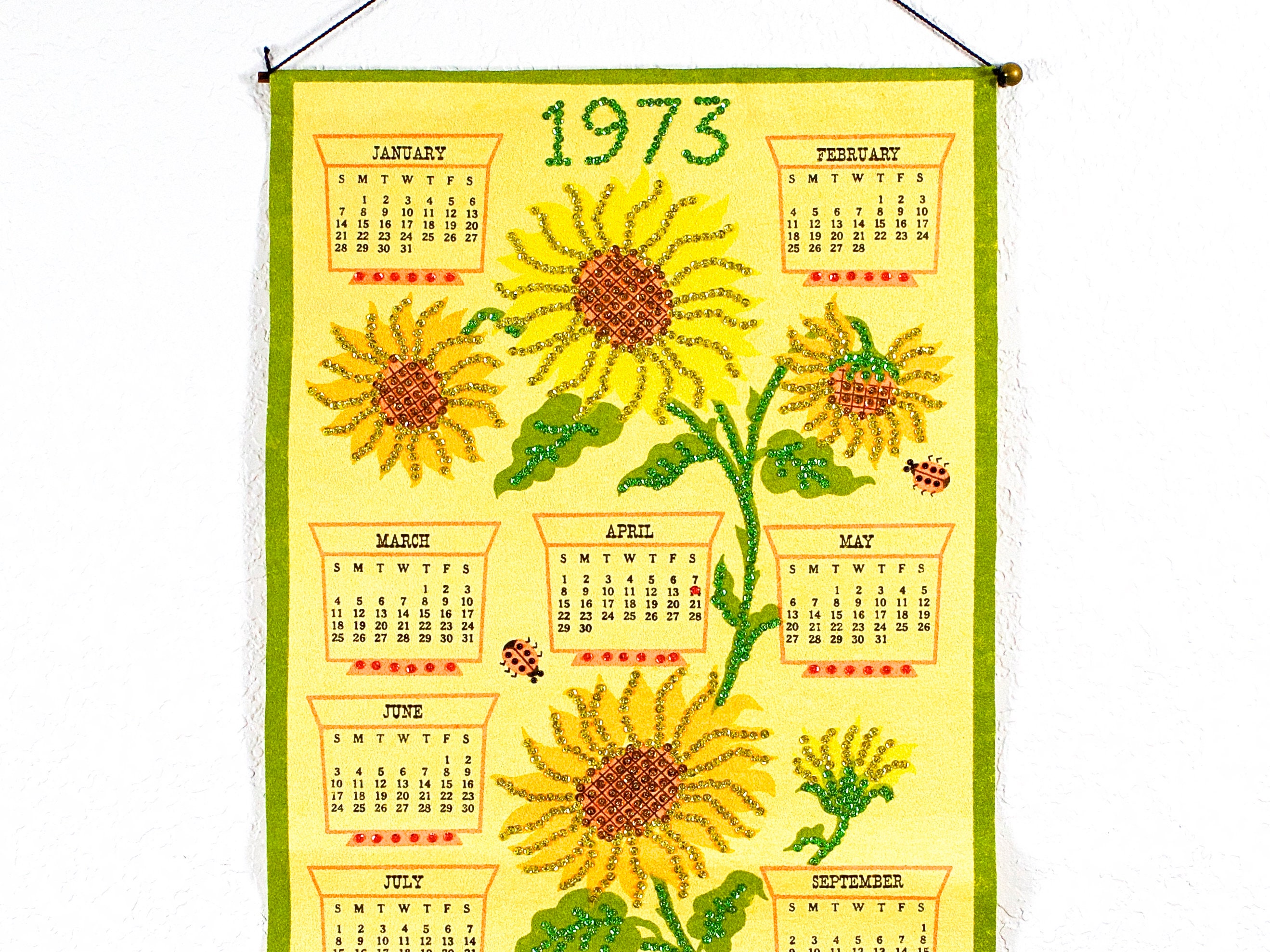 VINTAGE: 1973 Wall Fabric Felt Beaded Calendar Hanging Calendar Beadwork  Handmade - Etsy
