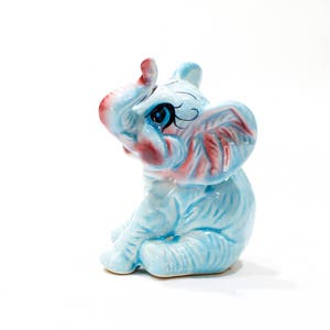 VINTAGE: Blue Ceramic Elephant Figurine Nursery Baby Room Handcrafted Hand Painted Gift Idea SKU 24-C-00010655 image 2