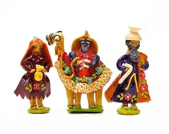 VINTAGE: 3pcs - Handmade Holiday Figurines - Camel Ornament - Wisemen Ornaments - Christmas Ornaments - SKU 15-D1-00012964