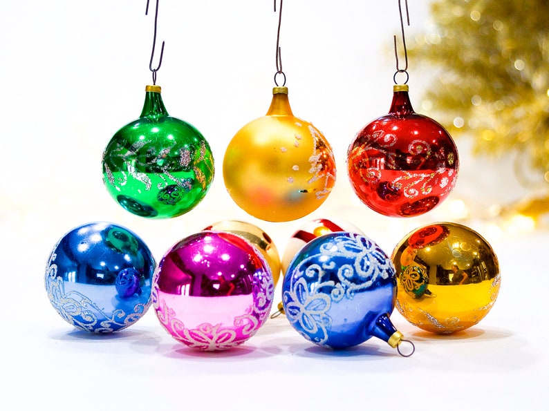 9 Small Mercury Glass Ornaments SKU 30-401-00012651 VINTAGE Feather Tree Ornaments