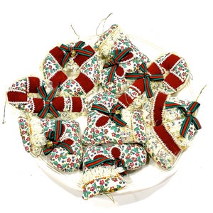 VINTAGE: 8 Mixed Fabric Ornaments Pillow Ornaments Christmas Holidays Gift Handmade SKU Tub-393-00017667 image 2