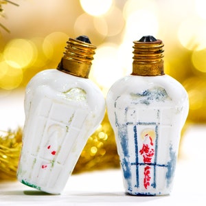 VINTAGE: 2 Christmas Glass Light Bulb Figurine - Milk Glass - Lanterns - SKU 30-402-00031238