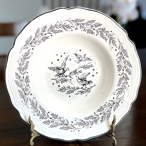 VINTAGE: New England Toile Rimed 9 1/4 Soup Bowl Tabletops Unlimited Replacement, Collecting SKU 36-D-00025190 image 1