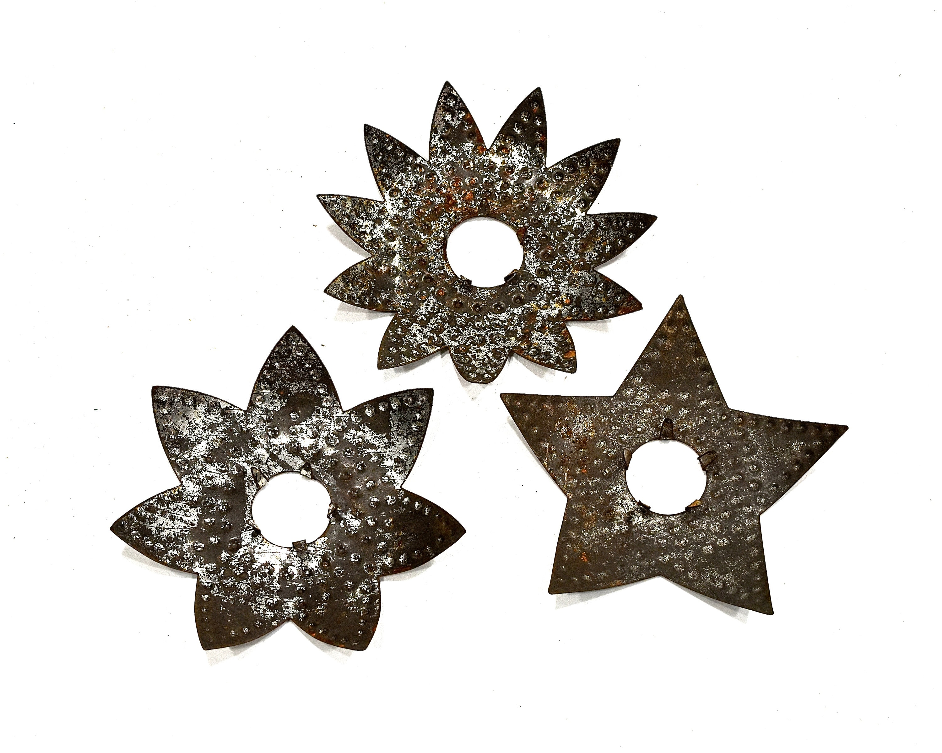 ANTIQUE: 1920s - 3pc Diamond Ray Metal Star & Flower Shaped