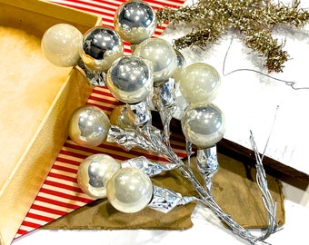 VINTAGE: 12pcs - Silver Glass Picks - Glass Picks - Christmas Ornament - SKU Tub-603-00013586