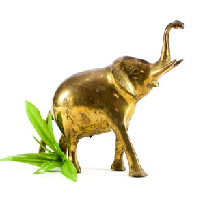 VINTAGE: Brass Elephant - Brass Figurine - Brass Animal - Good Luck - Gift Idea - SKU 14-D1-00011496