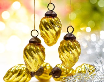 VINTAGE: 5pcs - Small Thick Mercury Glass Ornaments - Mid Weight Kugel Style Christmas Ornaments - Feather Tree - SKU 5-A1-00031416