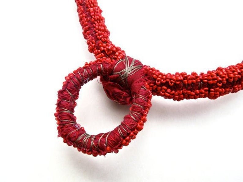 VINTAGE: Large Tibetan Beaded Necklace Handcrafted Red Necklace SKU 4-C5-00005445 image 7