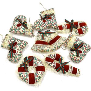 VINTAGE: 8 Mixed Fabric Ornaments Pillow Ornaments Christmas Holidays Gift Handmade SKU Tub-393-00017667 image 3