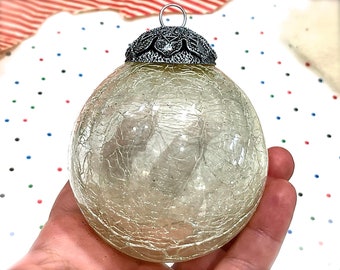 VINTAGE: 3" Heavy Thick Mercury Crackled Glass Ornament - Kugel Style Christmas Ornaments - Christmas Holidays Xmas