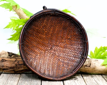 Vintage Handwoven Bamboo Basket: 11" Southeast Asian Wall Decor