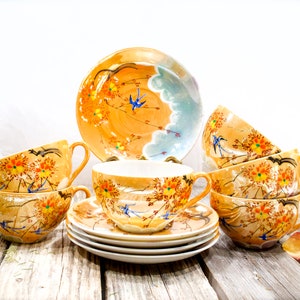 VINTAGE: 4 Sets Hand Painted Lustware Cup and Saucer Japan Hand Painted SKU 32-D-00016768 画像 2