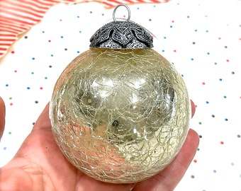 VINTAGE: 3" Heavy Thick Mercury Crackled Glass Ornament - Kugel Style Christmas Ornaments - Christmas Holidays Xmas