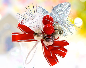 VINTAGE: Japan Floral Mercury Glass Flower Corsage Holiday Pick - Christmas - Made in Japan - SKU Tub-392-00031298
