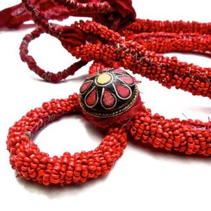 VINTAGE: Large Tibetan Beaded Necklace Handcrafted Red Necklace SKU 4-C5-00005445 image 5