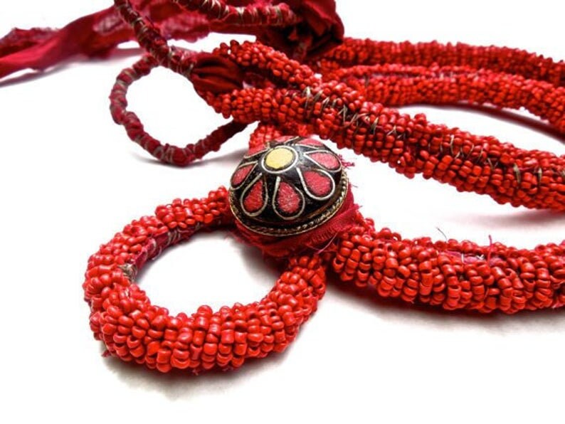 VINTAGE: Large Tibetan Beaded Necklace Handcrafted Red Necklace SKU 4-C5-00005445 image 5