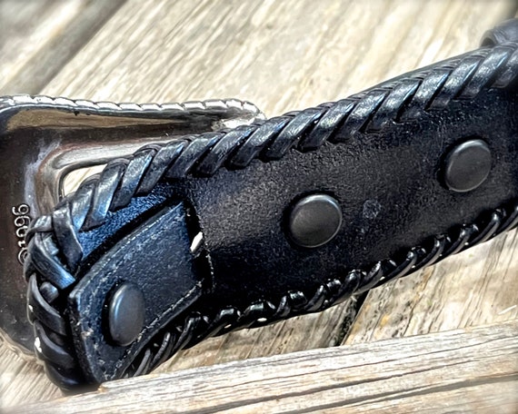 VINTAGE: Larry Mahan Black Leather Belt - Western… - image 4