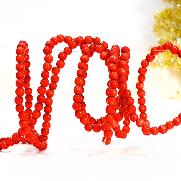 VINTAGE: 105" Traditional Wood Garland - Beaded Garland - Christmas Garland - Red Garland - SKU Tub-603-00012288