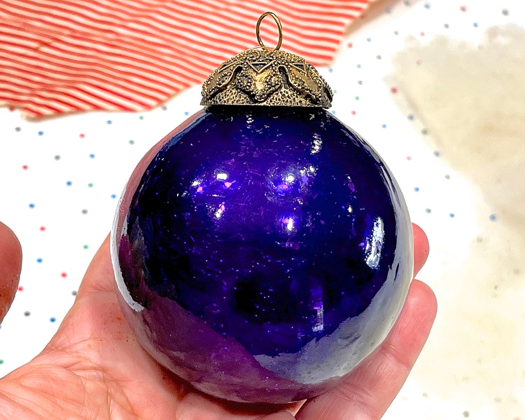 VINTAGE 3 Heavy Thick Mercury Crackled Glass Ornament Kugel Style