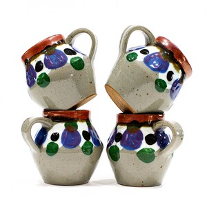 VINTAGE: 4 Hand Painted Stoneware Cups - Mugs  - Tea Pot - SKU 22 23-C-00015962