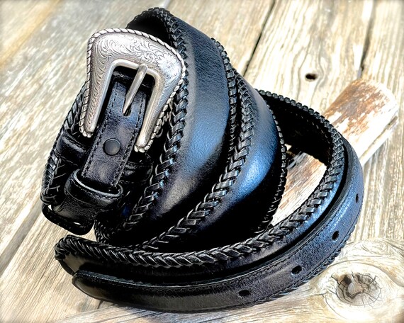 VINTAGE: Larry Mahan Black Leather Belt - Western… - image 2