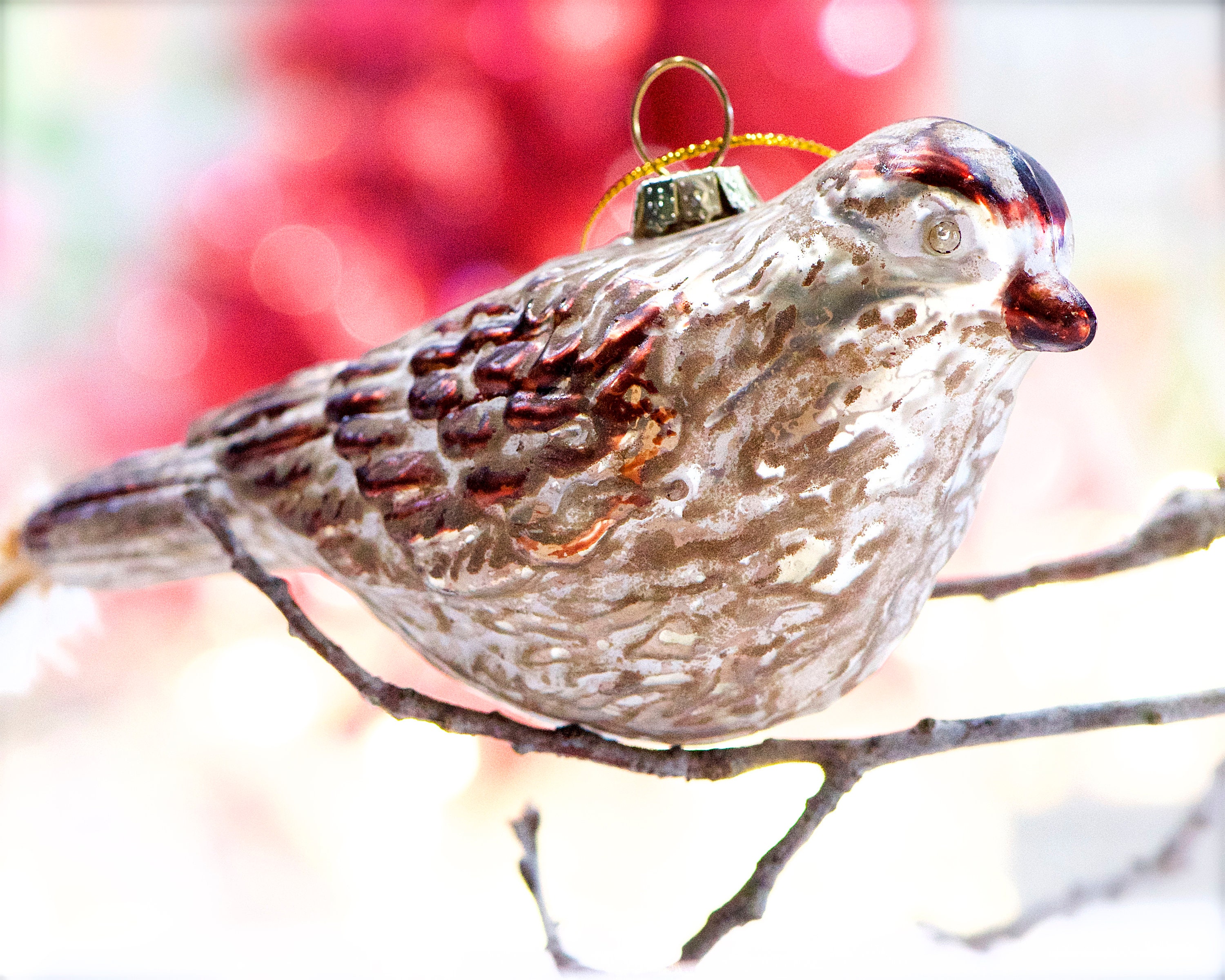 Vintage Birds feather tails ornaments PURPLE/GOLD feathers