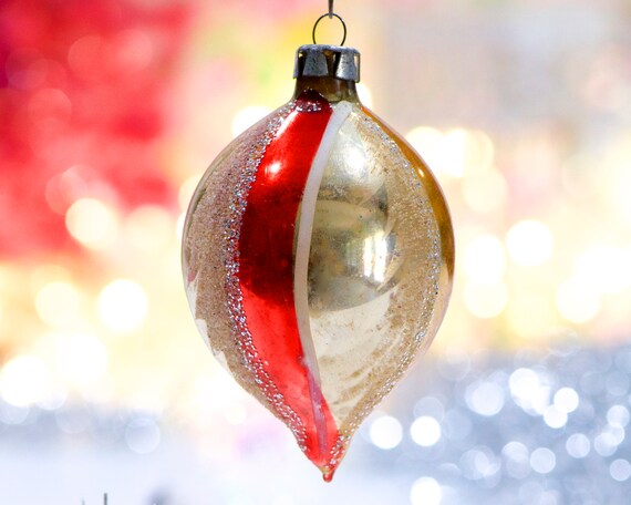 Christmas Ornaments Lot 5 Mini Blown Glass Red Gold Metallic