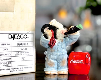 VINTAGE: 1990s - Enesco Mary's Moo Moos Figurine in Box - Coca Cola "Say Ahhhh" - Collectors Item - NIB - SKU 35-E-00035413