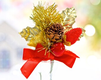 VINTAGE: Japan Floral Mercury Glass Flower Corsage Holiday Pick - Christmas - Made in Japan - SKU Tub-392-00031294