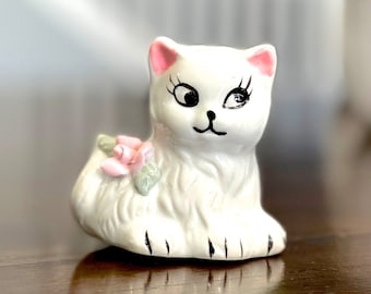 パーク・ローズ・ブリドリントン陶器の猫の置物：釉薬花模様の陶器