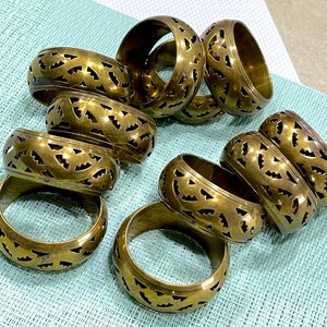 VINTAGE: 6pcs - Raw Pierced Brass Napkin Rings - Native Design - Napkin Holders - Table Decor - Dinner, Parties, Entertaining