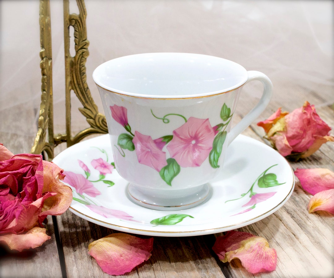 VINTAGE: Teleflora Pink Morning Glory Teacup & Saucer Set