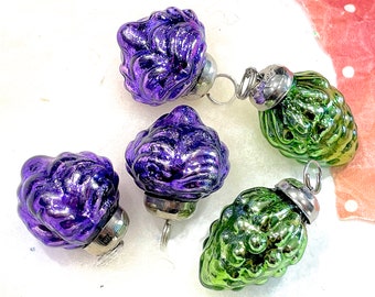 VINTAGE: 5pc - Small Thick Mercury Ornaments - Mid Weight Kugel Style Ornaments - Unique Find - SKU