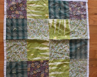 Vintage 1960's Patchwork Baby Blanket / Lap Blanket - Quilted Baby Blanket - Retro Quilt - Floral Baby Blanket - Vintage Baby Small Blanket