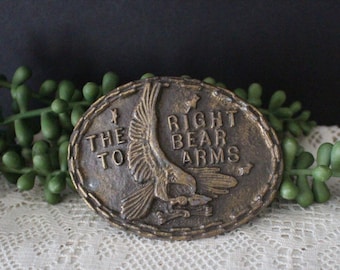 Vintage Brass Belt Buckle - The Right to Bear Arms - Oval Eagle 2nd Amendment Belt Buckle