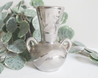 Vintage Keramikvase w / Silber Overlay | Geprägte Suttle Blumenvase mit Knospe | Dekorative Blumenvase