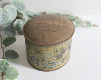 Vintage Salesman Sample Tin | Dobbs Fifth Avenue Hats Salesman Sample Hat Box Tin | Collectible Metal Lidded Scenic Storage Box