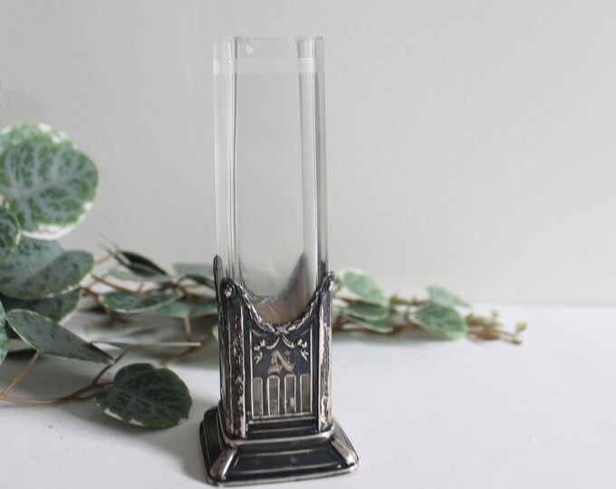 Vintage Art Deco Vase Silver & Glass Insert Vase Glass Etsy