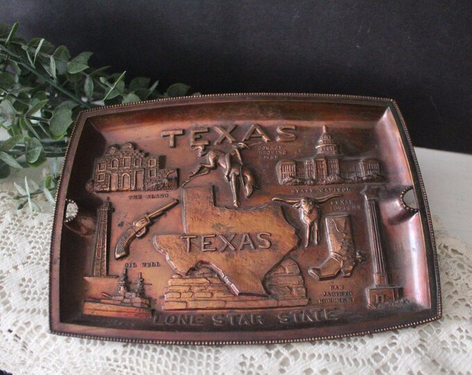 Vintage Texas Ashtray Metal Copper Souvenir Ashtray W/ Texas Etsy