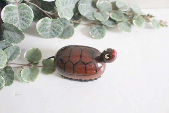 Vintage Wooden Turtle Brush Hand Held Detailed Adorable Kitschy Folktale  Turtle Character Hand Brush Mid Century Kid's Brush 