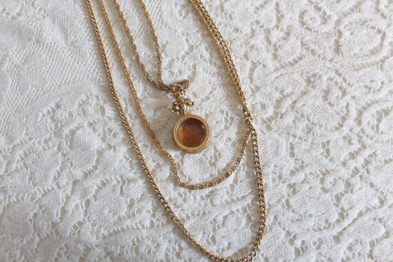 Vintage Amber Colored Cameo Layered Necklace | Go… - image 3